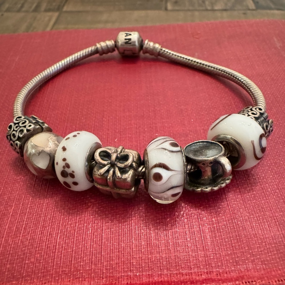 Sterling Silver Pandora Charm Bracelet, 8 Charms